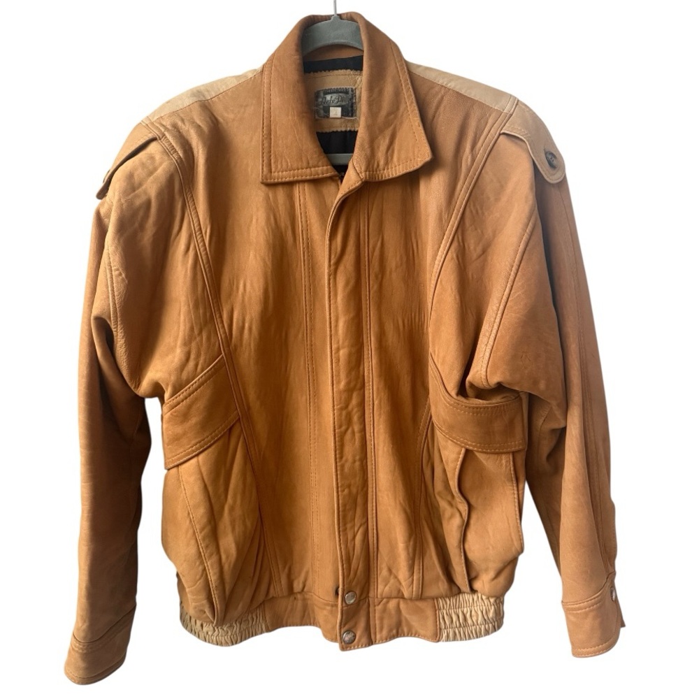 Vintage Rare Mexican Leather Bomber Jacket dual color cream caramel men size 36